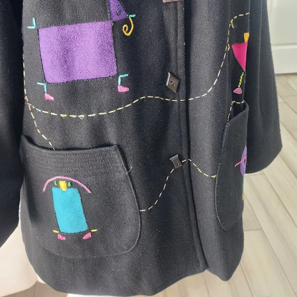 UNIQUE Vintage Women's Abstract ART Black Jacket | Size 2XL - Picture 2 of 13